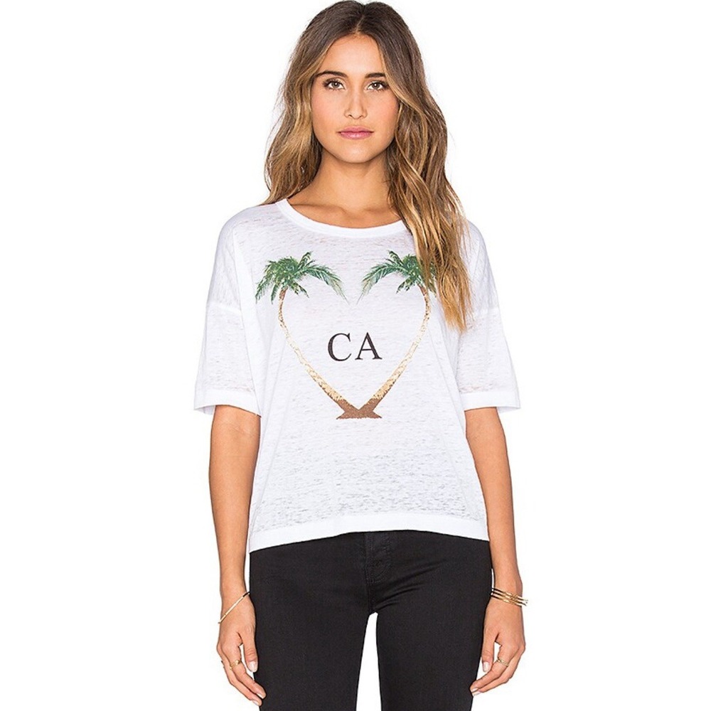 NWT Chaser Women's White Palm TREES CALI CA T TEE BOXY Shirt Top  MEDIUM NEW USA